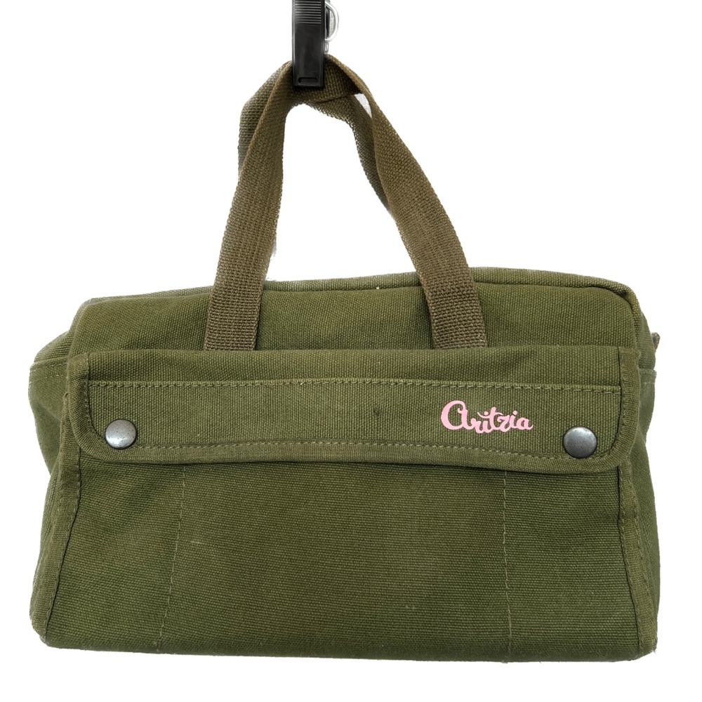 Aritzia Duffle Tote Bag Small Army Green Cotton Canvas Front & Back Pockets